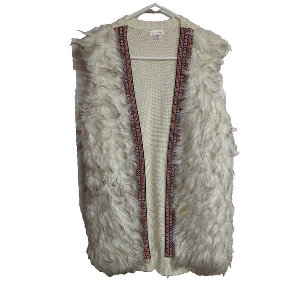 Boho Xhilaration Vest Women Medium Faux Fur Sleveeless Open Lined Cream Ivory M